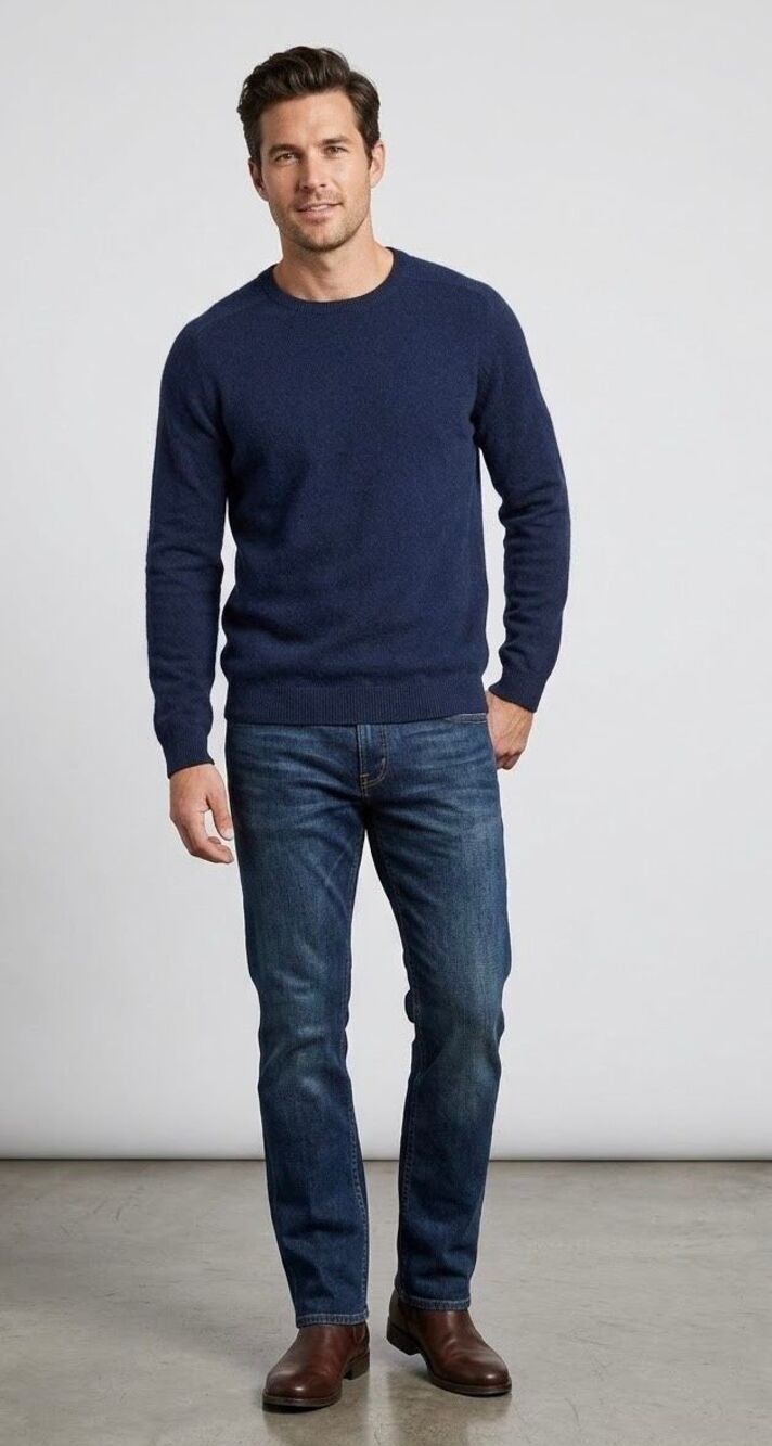 Joseph & Lyman 100% Pure Cashmere Crewneck Sweater L Navy Blue Mens Pullover